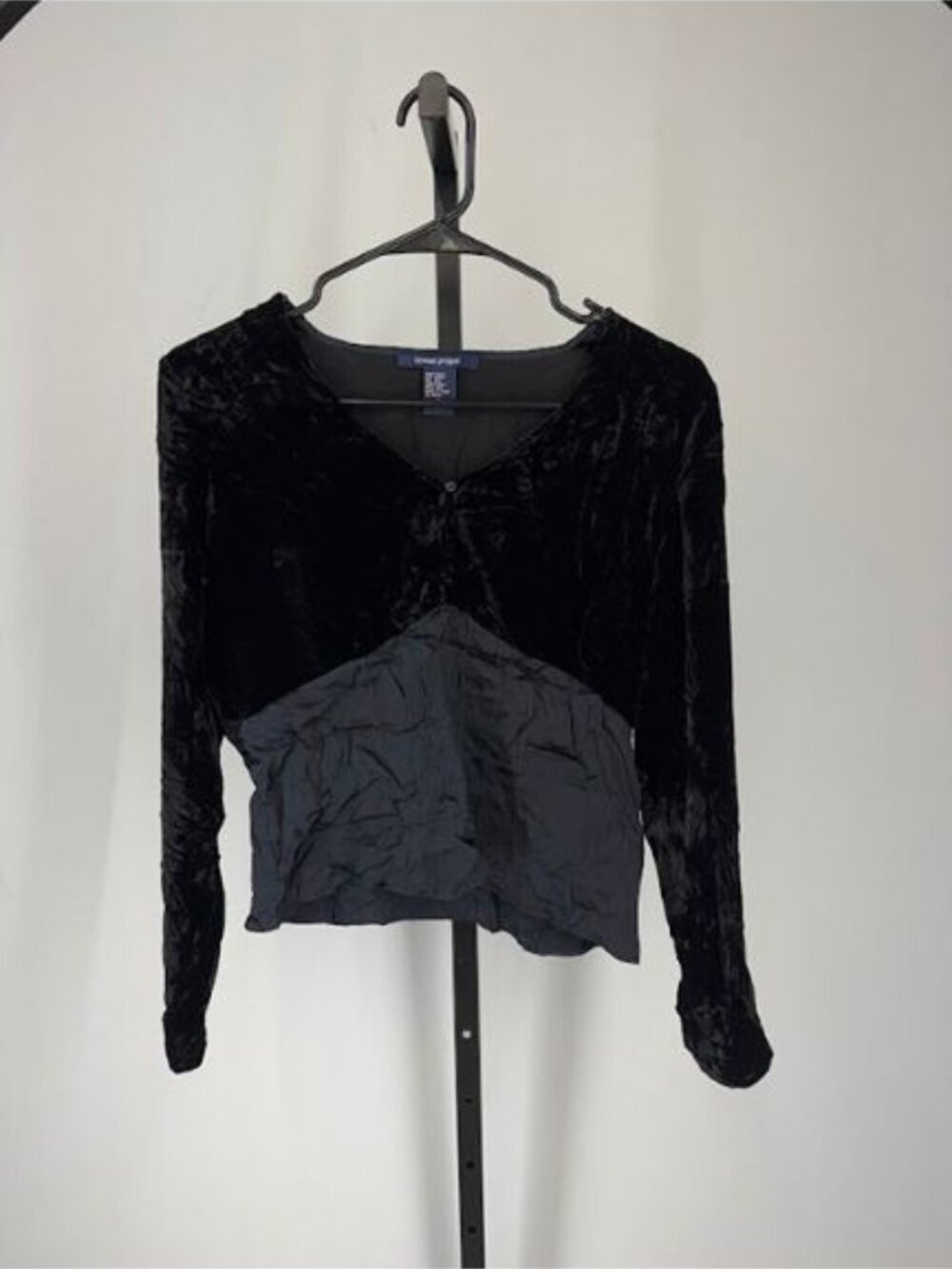 Boston Proper Black Velvet Silk Blend Long Sleeve Blouse